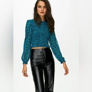 Aritzia Wilfred Lilith Blouse in Meridian Teal/Black